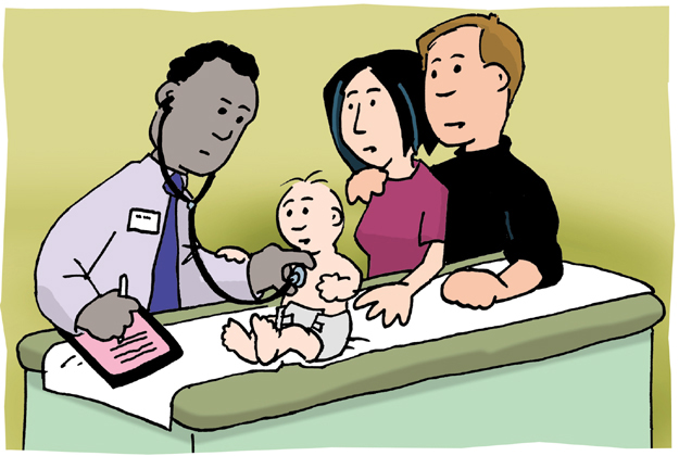 doctor baby checkup comic cartoon